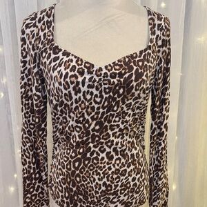 Guess Leopard Print Long Sleeve Top